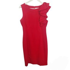 Calvin Klein Red Cascading Ruffles Midi Dress